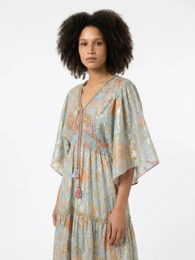 Blue Golden Embroidered Dress - Summer Vibes