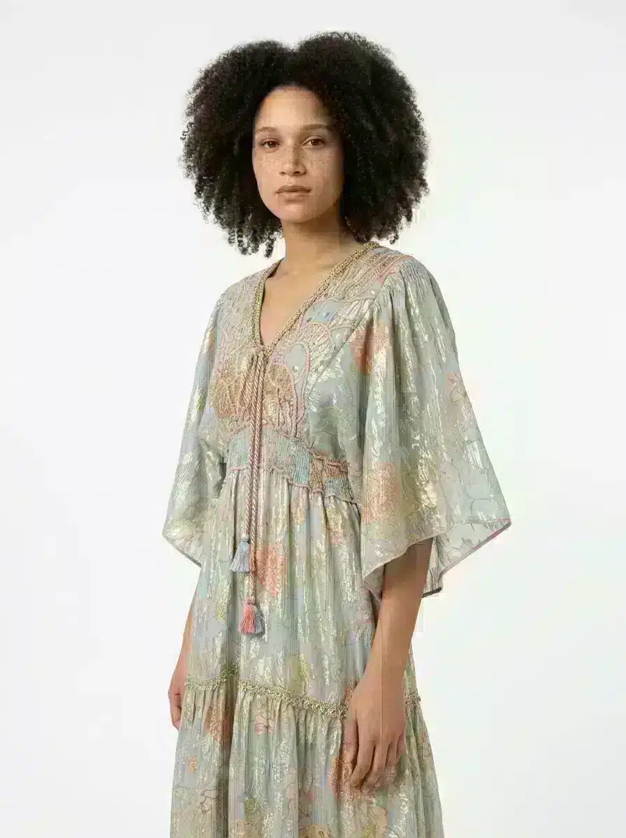 Blue Golden Embroidered Dress - Summer Vibes
