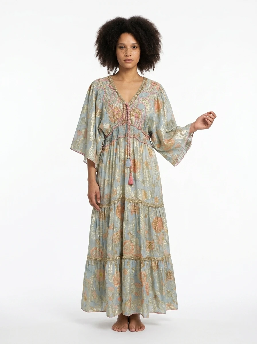 Blue Golden Embroidered Dress - Summer Vibes - Image 5