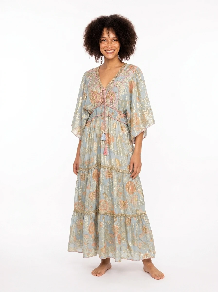 Blue Golden Embroidered Dress - Summer Vibes - Image 6