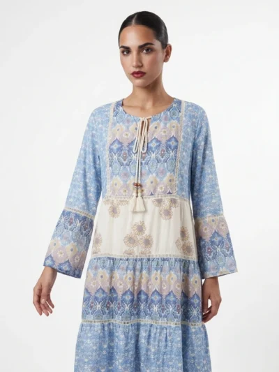 Blue Printed Lace Dress - Boho Collection