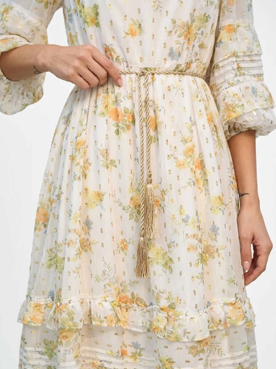 Bohemian Tiered Maxi Dress Off-White Chiffon - Image 3