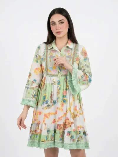 Colorful Floral Embroidered Cotton Dress - Summer Vibes