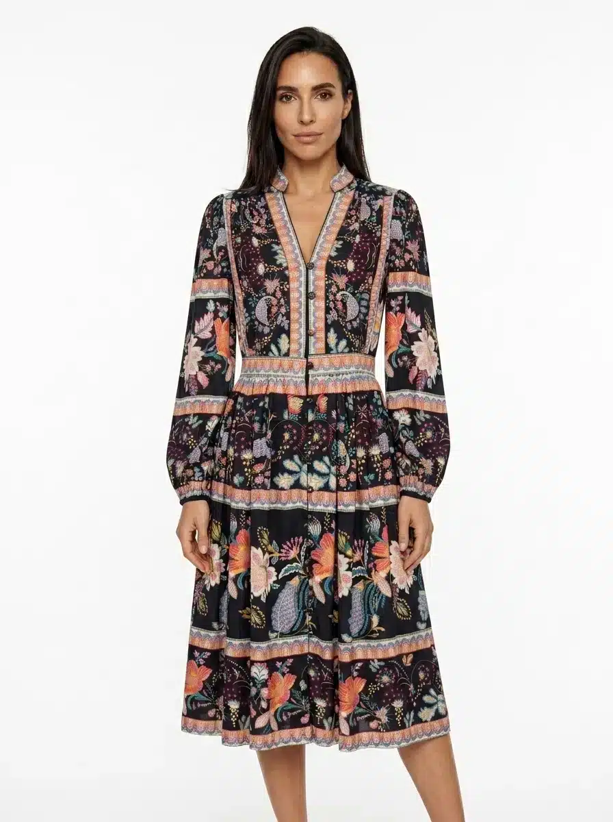 Colorful Floral Embroidered Dress - Boho Collection