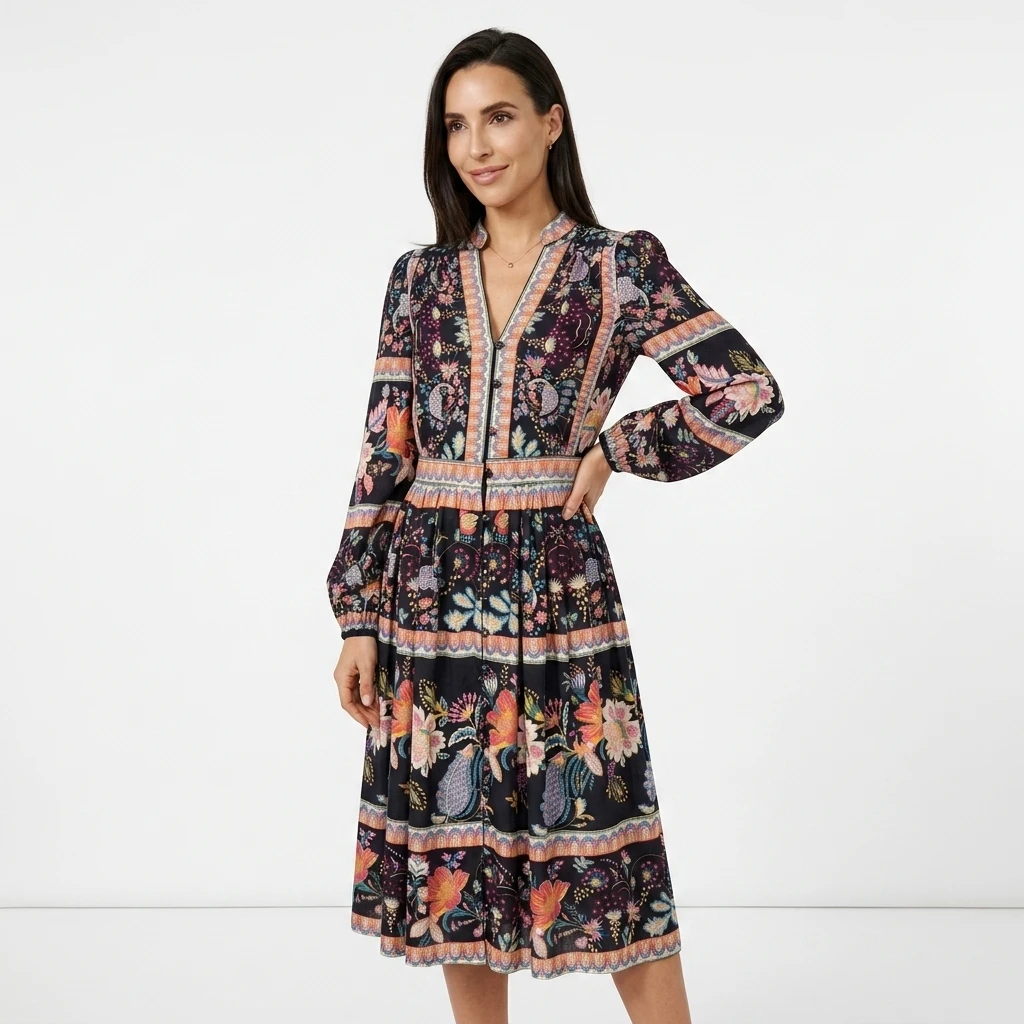 Colorful Floral Embroidered Dress - Boho Collection - Image 4