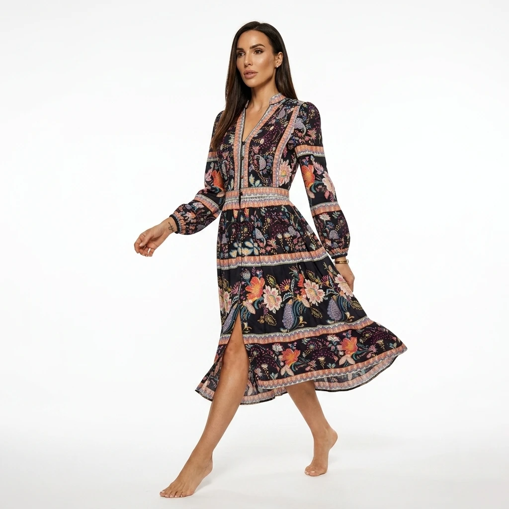 Colorful Floral Embroidered Dress - Boho Collection - Image 5