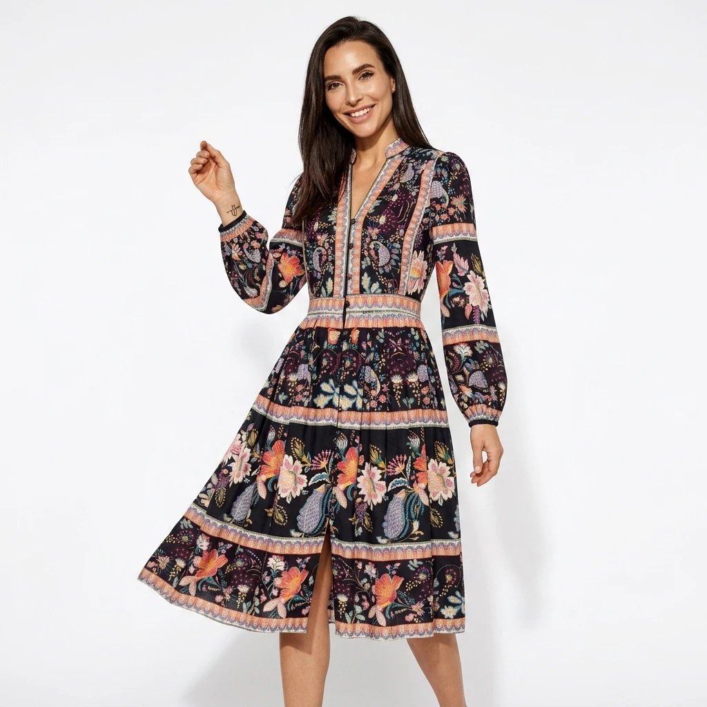 Colorful Floral Embroidered Dress - Boho Collection - Image 2