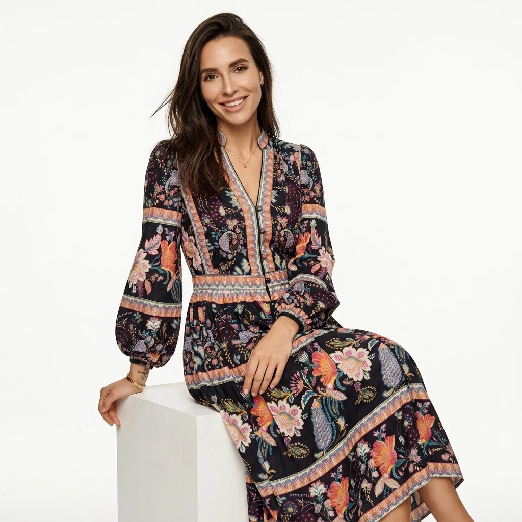 Colorful Floral Embroidered Dress - Boho Collection - Image 3