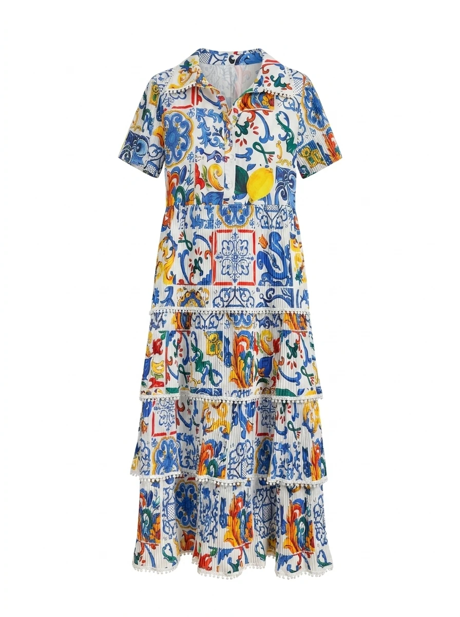Colorful Mediterranean Patterned Cotton Crochet Dress - Summer Vibes - Image 6