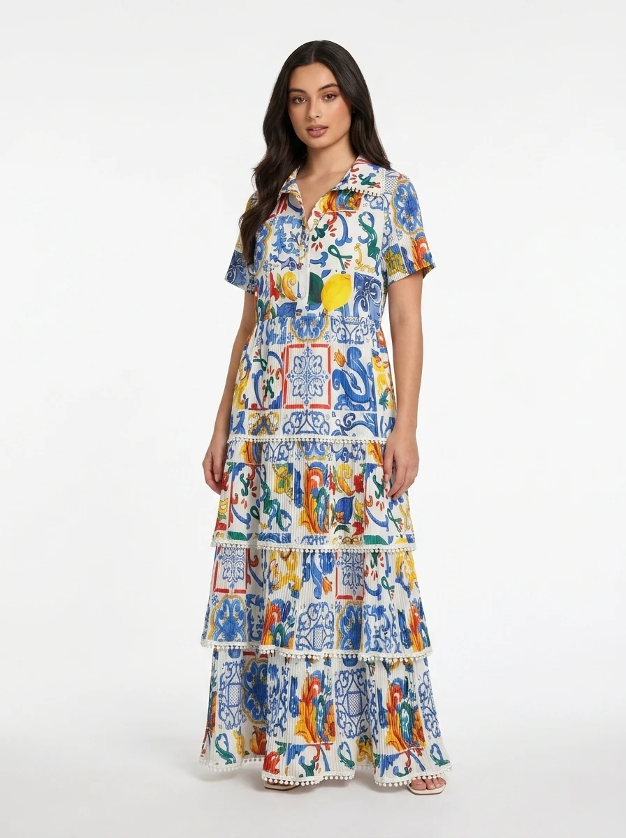Colorful Mediterranean Patterned Cotton Crochet Dress - Summer Vibes - Image 5