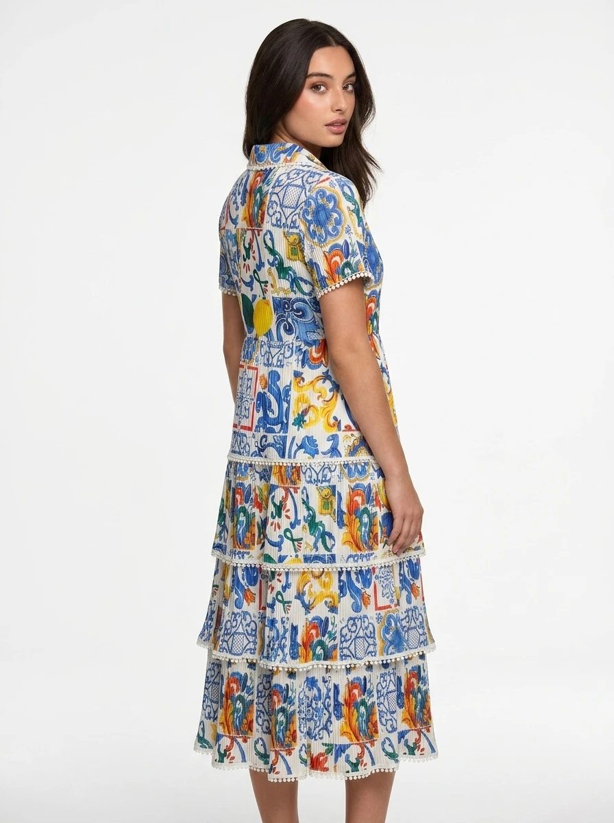 Colorful Mediterranean Patterned Cotton Crochet Dress - Summer Vibes - Image 4