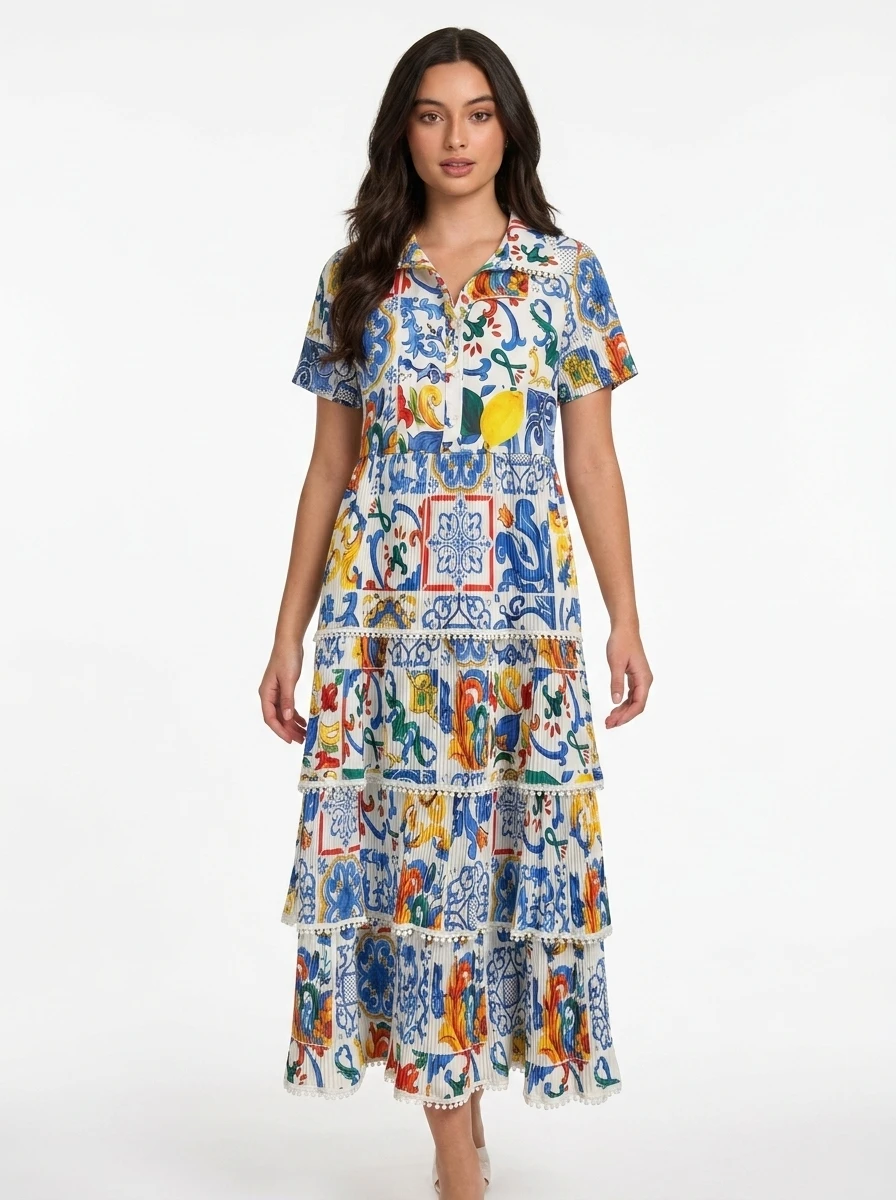 Colorful Mediterranean Patterned Cotton Crochet Dress - Summer Vibes - Image 7