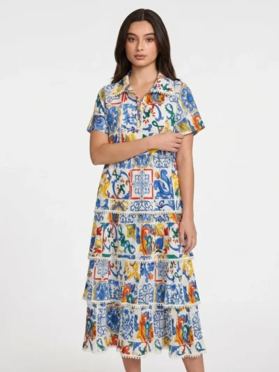 Colorful Mediterranean Patterned Cotton Crochet Dress - Summer Vibes