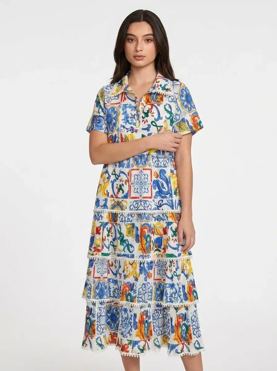 Colorful Mediterranean Patterned Cotton Crochet Dress - Summer Vibes
