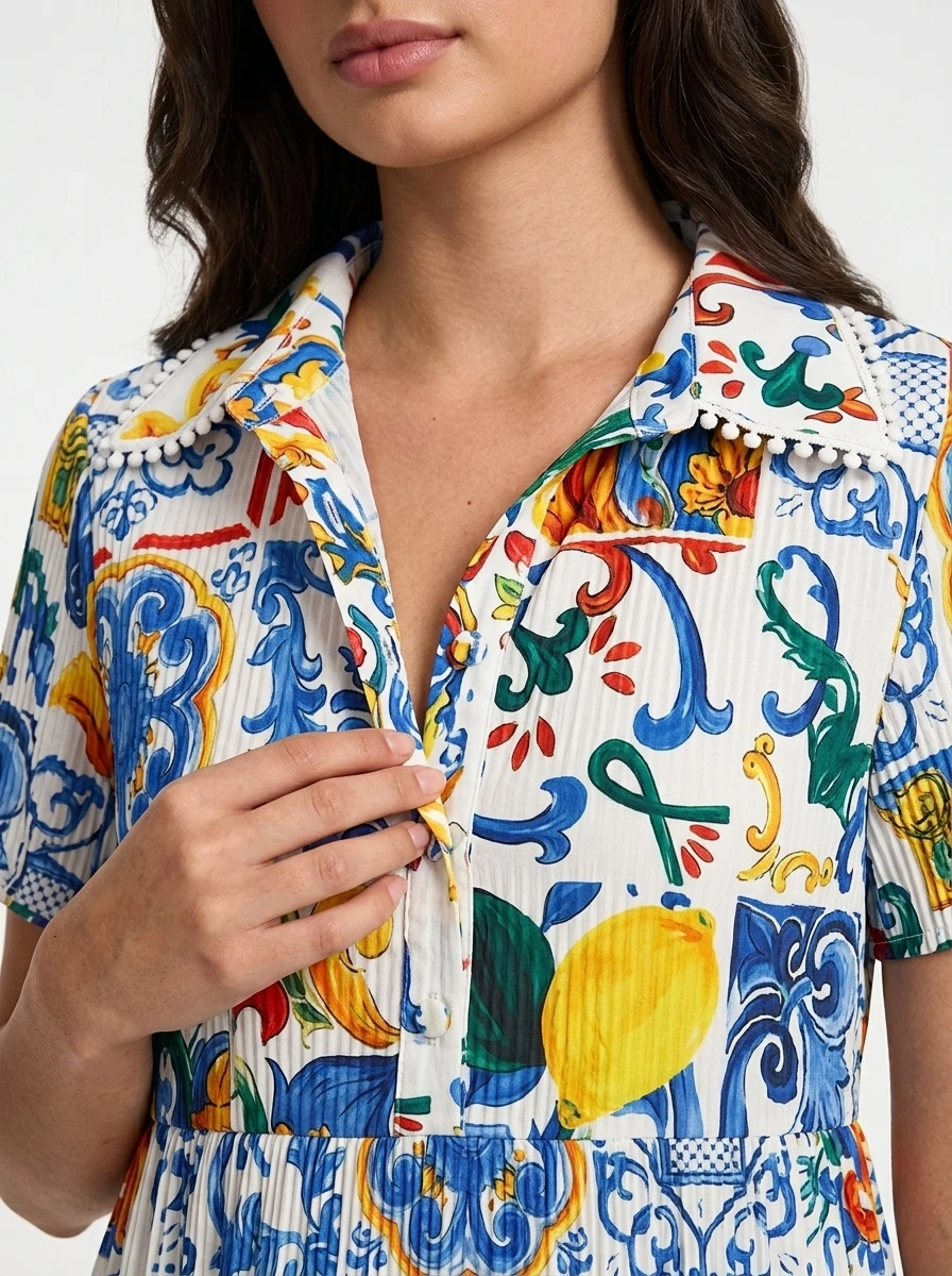 Colorful Mediterranean Patterned Cotton Crochet Dress - Summer Vibes - Image 2