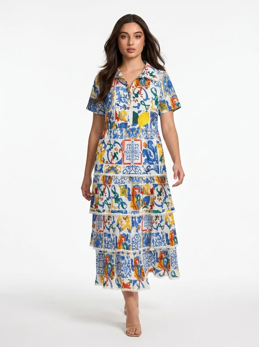 Colorful Mediterranean Patterned Cotton Crochet Dress - Summer Vibes - Image 3