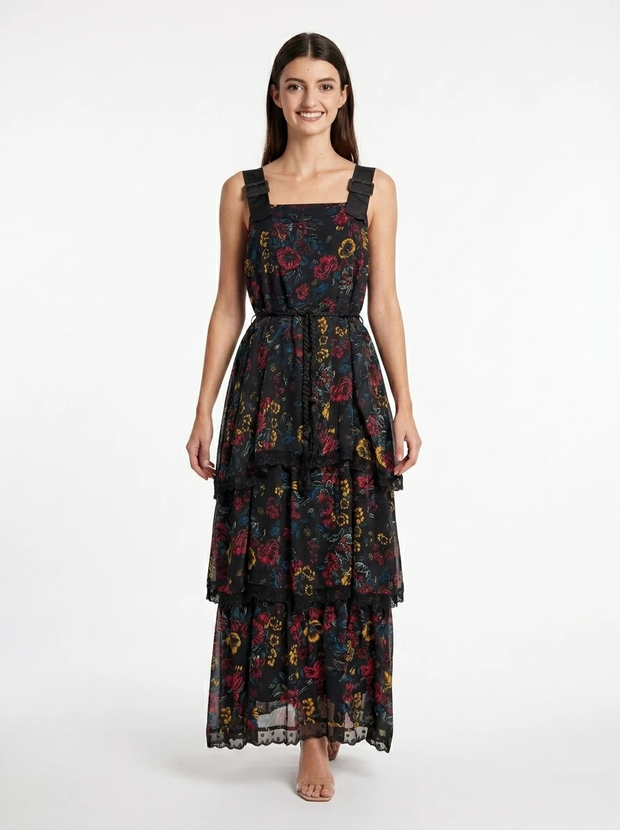 FloraMuse Maxi Dress – Tiered Dark Bloom - Image 2