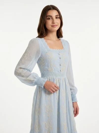 Light Blue Embroidered Cotton Dress - Summer Vibes