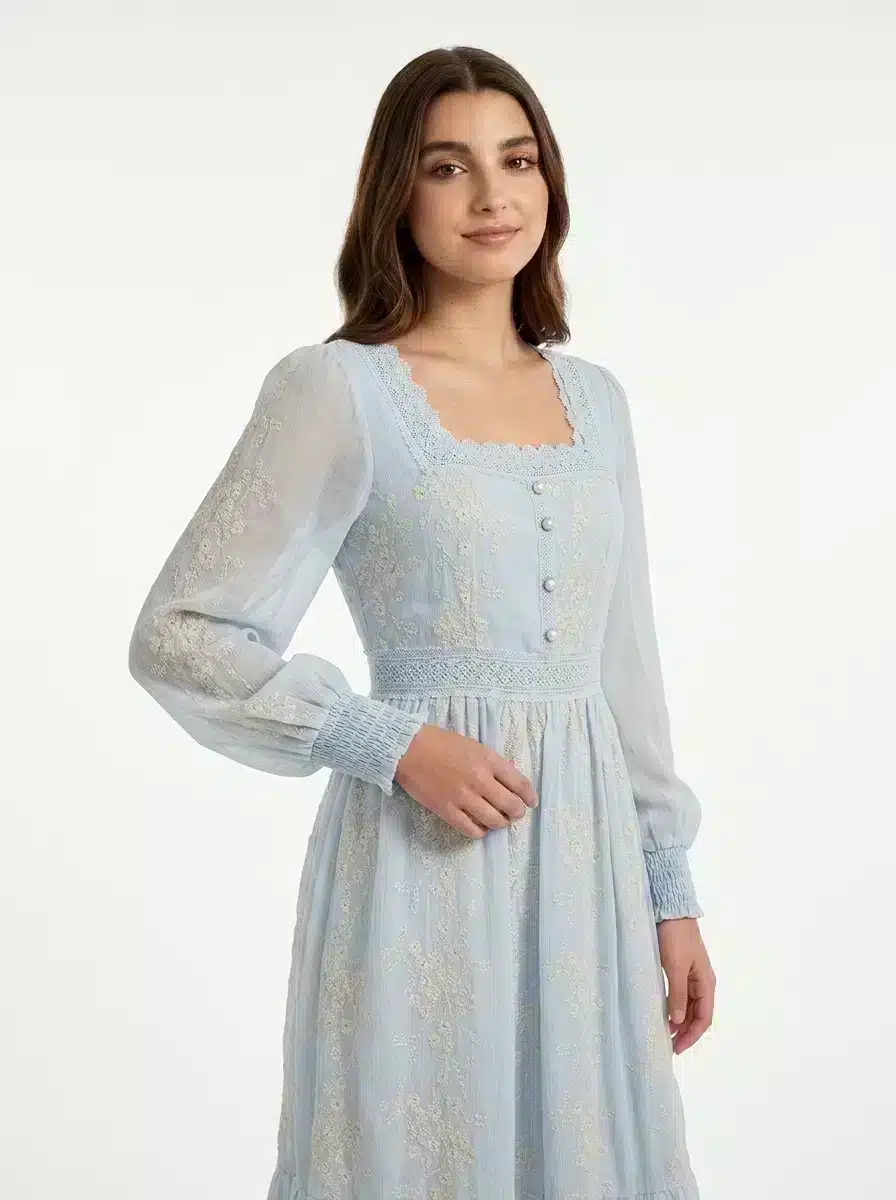 Light Blue Embroidered Cotton Dress - Summer Vibes