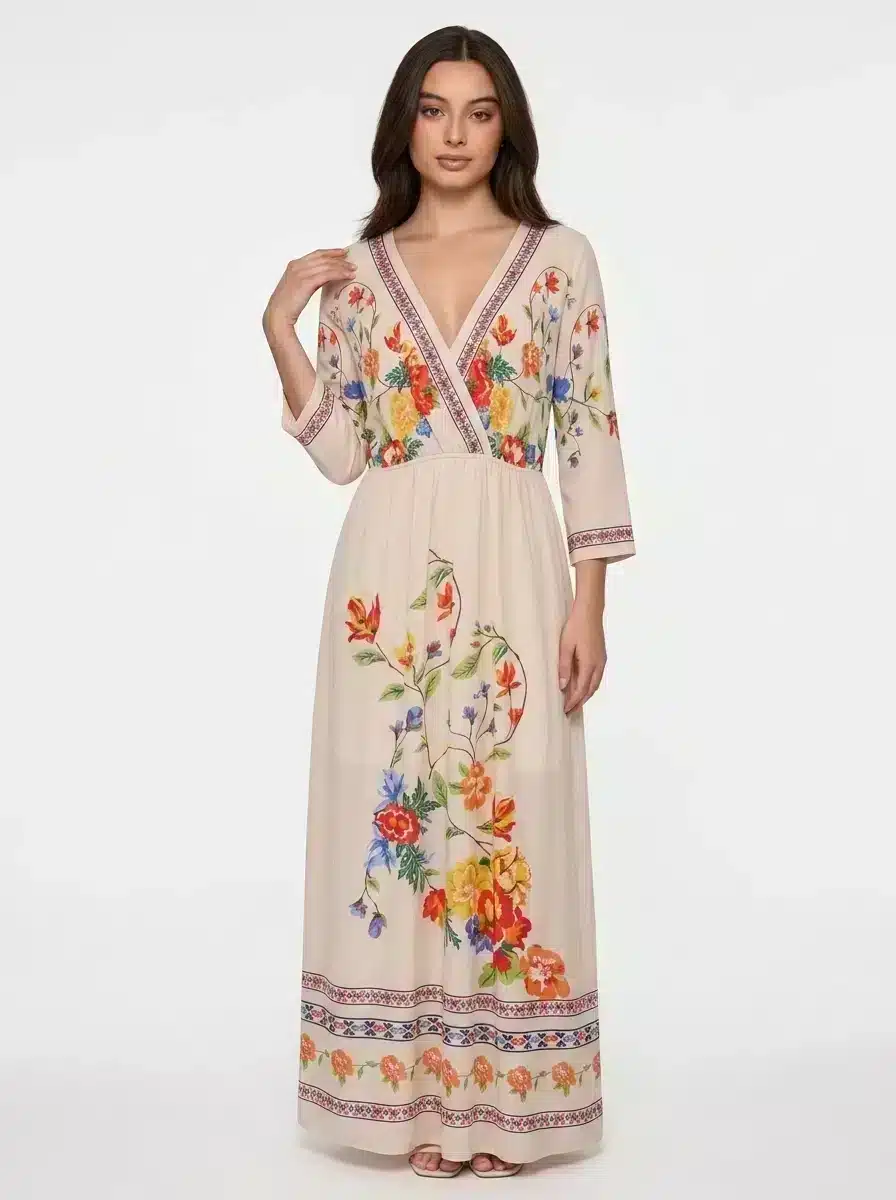 Midi Dress Floral Printed – Bloom Echo