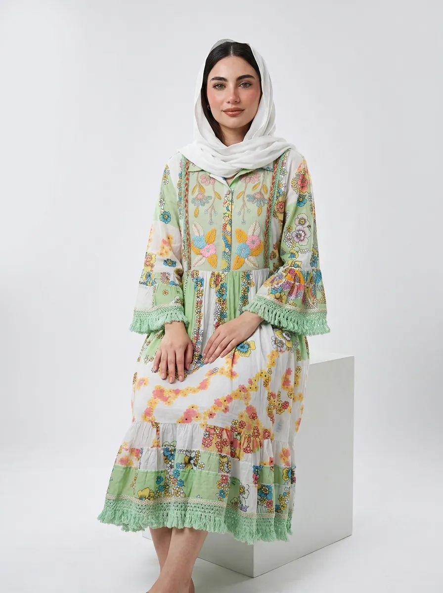 Colorful Floral Embroidered Cotton Dress - Summer Vibes - Image 2