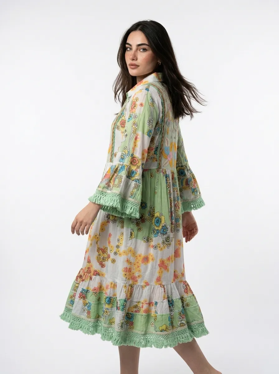 Colorful Floral Embroidered Cotton Dress - Summer Vibes - Image 4