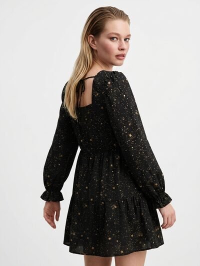 Black Golden Star Print Dress - Evening Collection