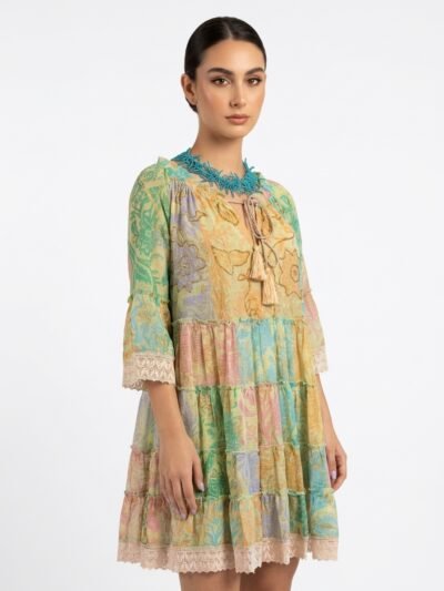 Women's Relaxed Fit Bohemian Tiered Midi Dress in Sage Green | Cotton