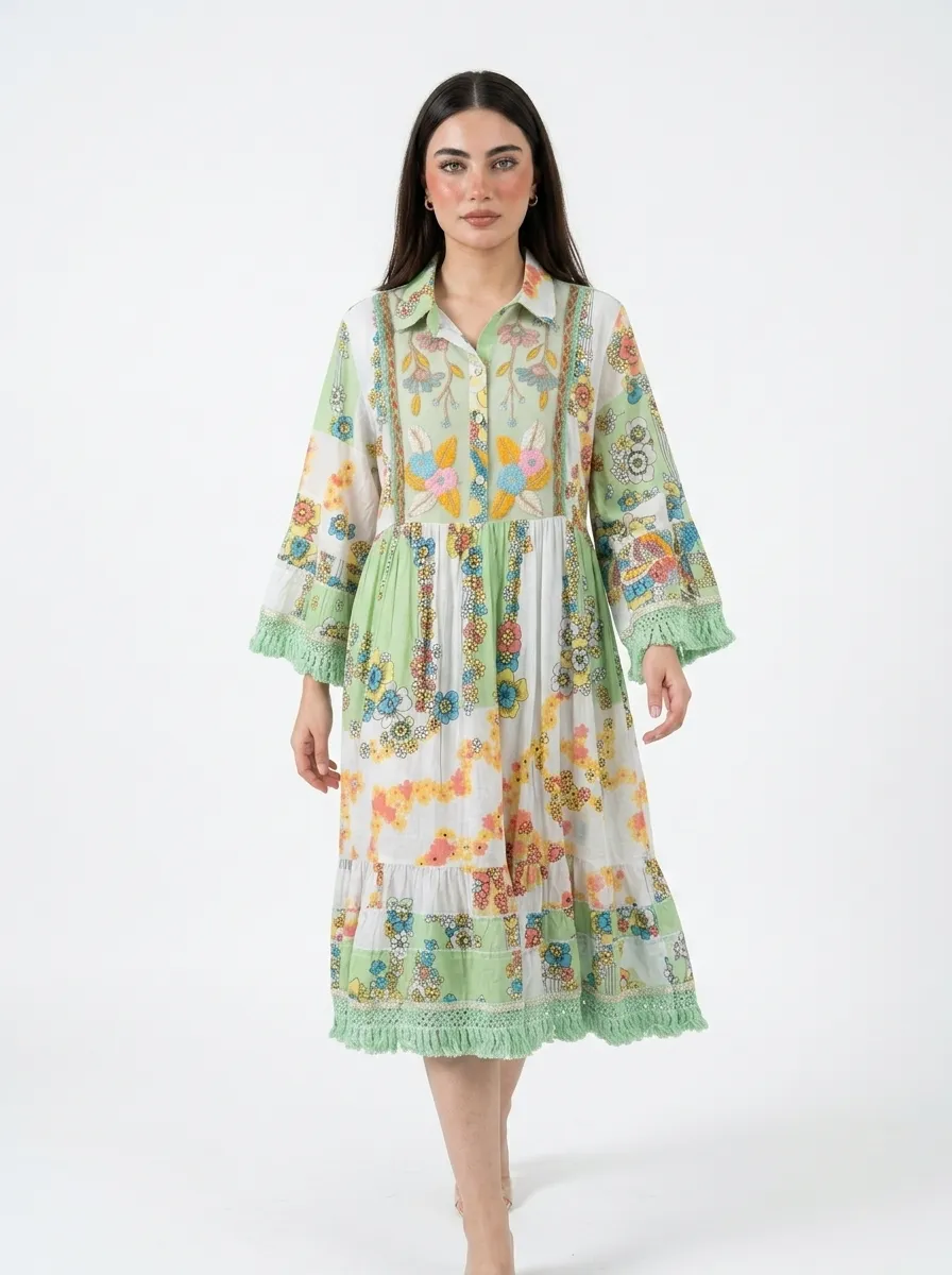 Colorful Floral Embroidered Cotton Dress - Summer Vibes - Image 3