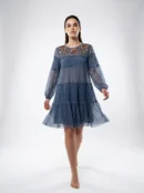 Blue Dotted Mesh Embroidered Dress - Summer Vibes
