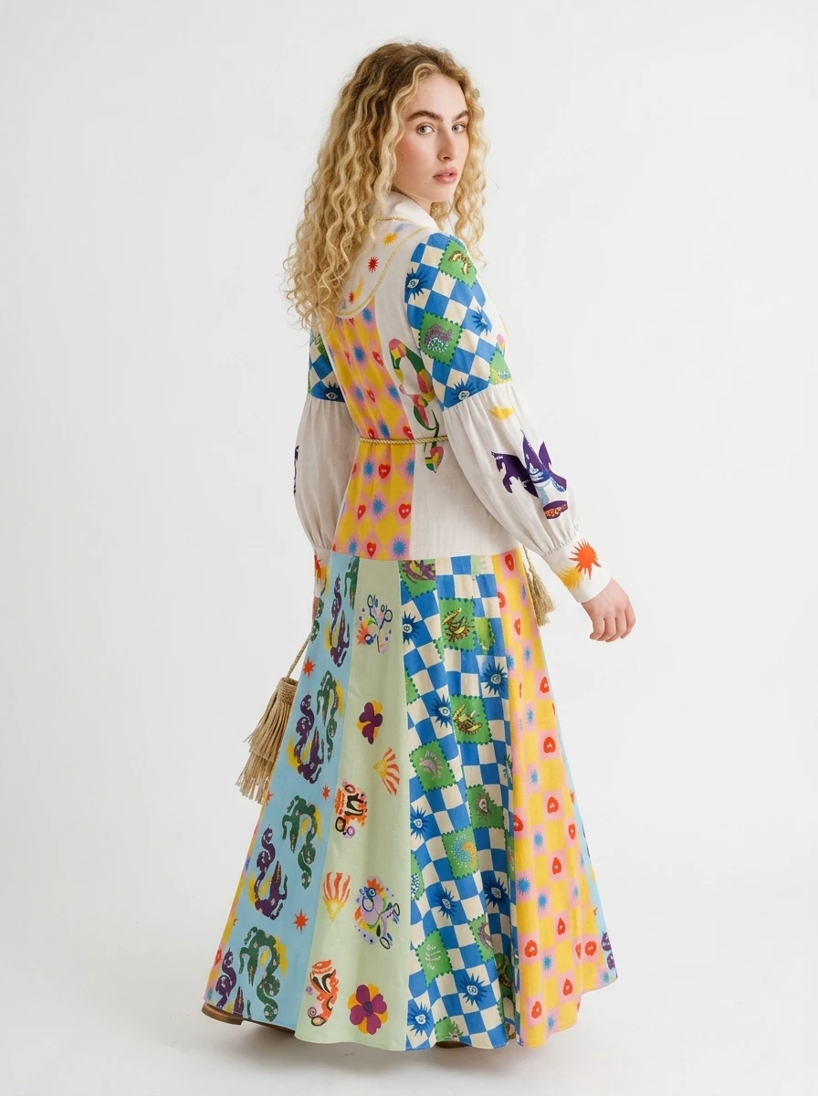 Multi-colored Embroidered Dress - Summer Collection - Image 4