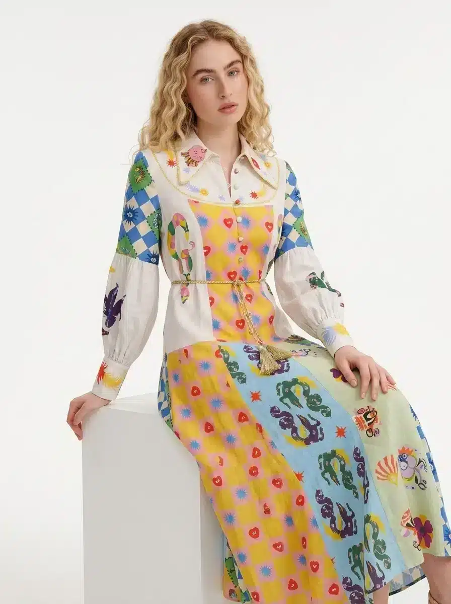 Multi-colored Embroidered Dress - Summer Collection