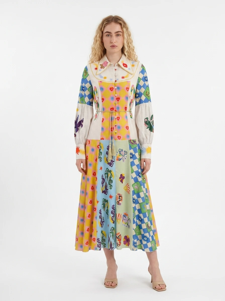 Multi-colored Embroidered Dress - Summer Collection - Image 5