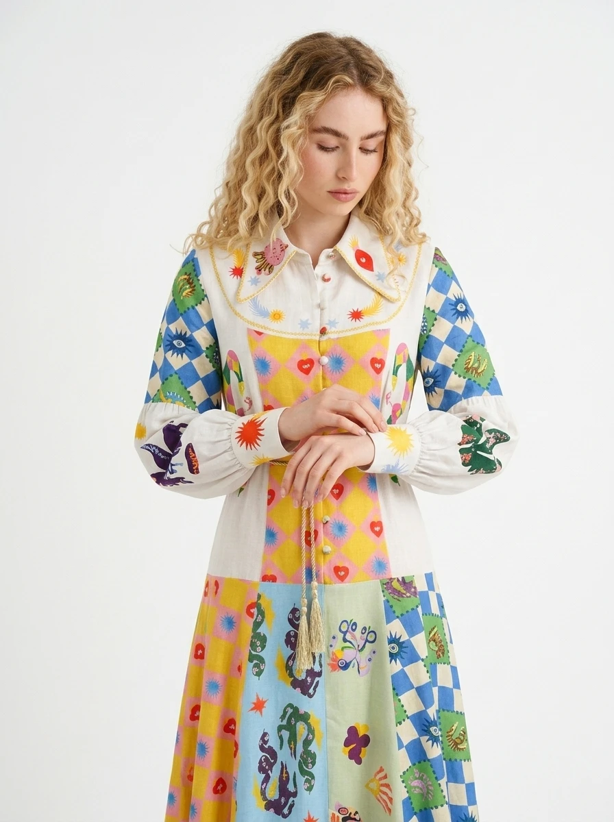 Multi-colored Embroidered Dress - Summer Collection - Image 3
