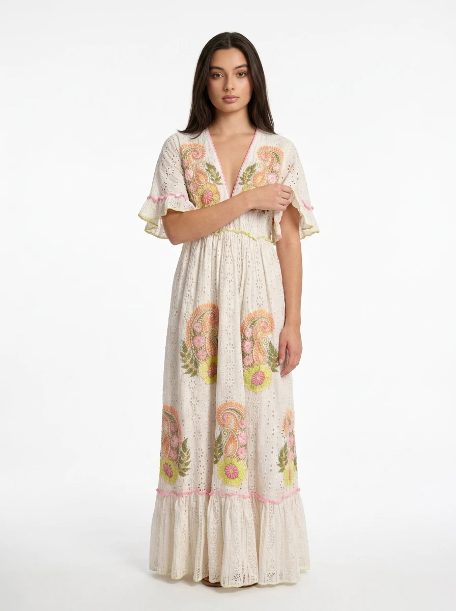 Off-white Cotton Embroidered Dress - Summer Vibes - Image 5