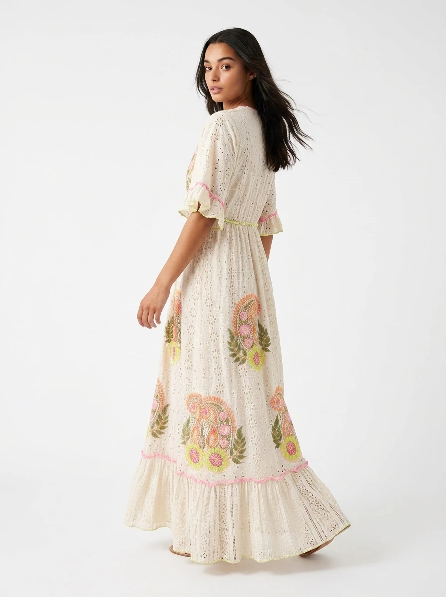 Off-white Cotton Embroidered Dress - Summer Vibes - Image 3