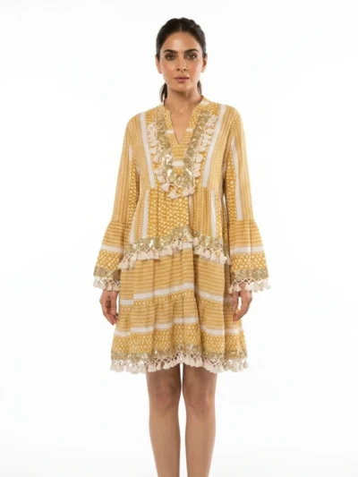 Sunlace Boho Dress – Handcrafted Yellow Glow