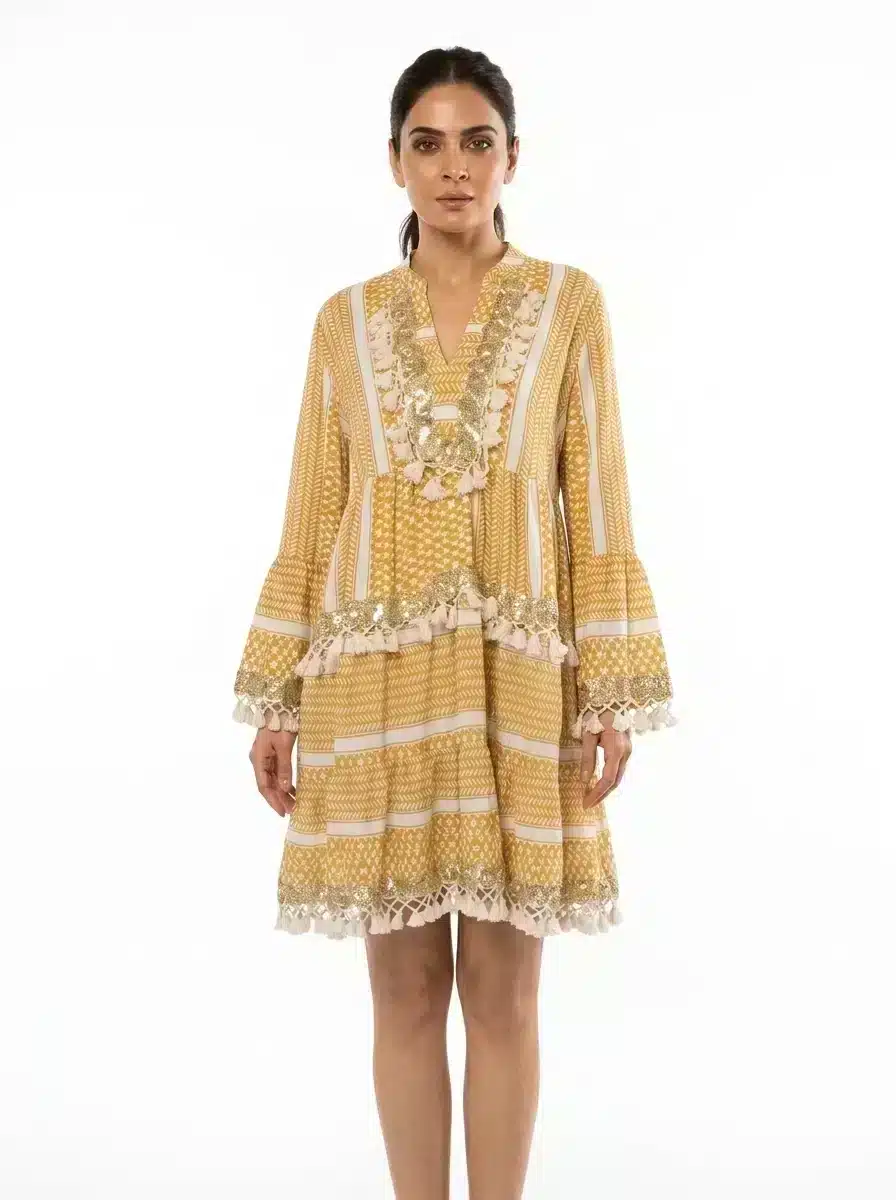 Sunlace Boho Dress – Handcrafted Yellow Glow