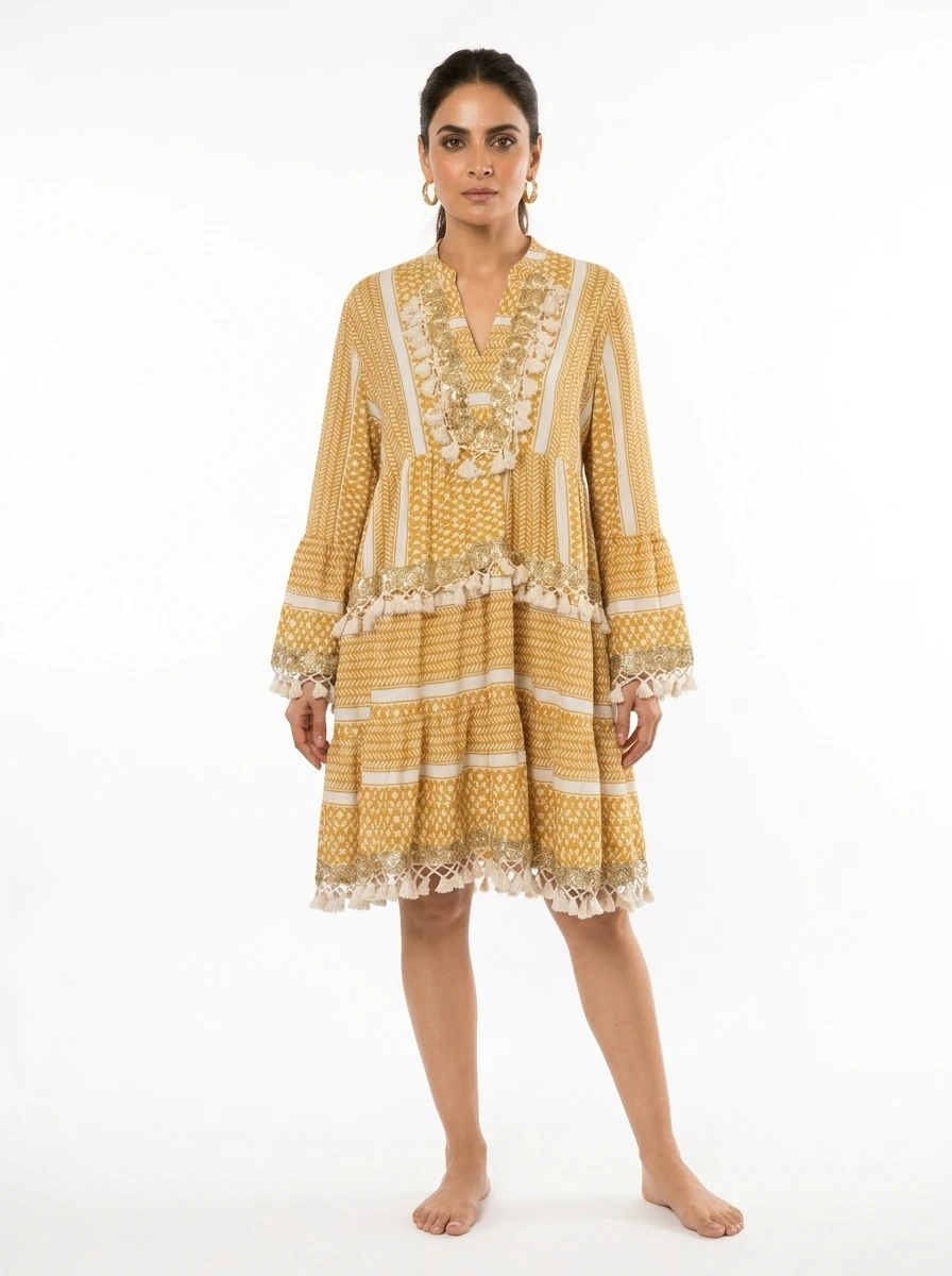 Sunlace Boho Dress – Handcrafted Yellow Glow - Image 5