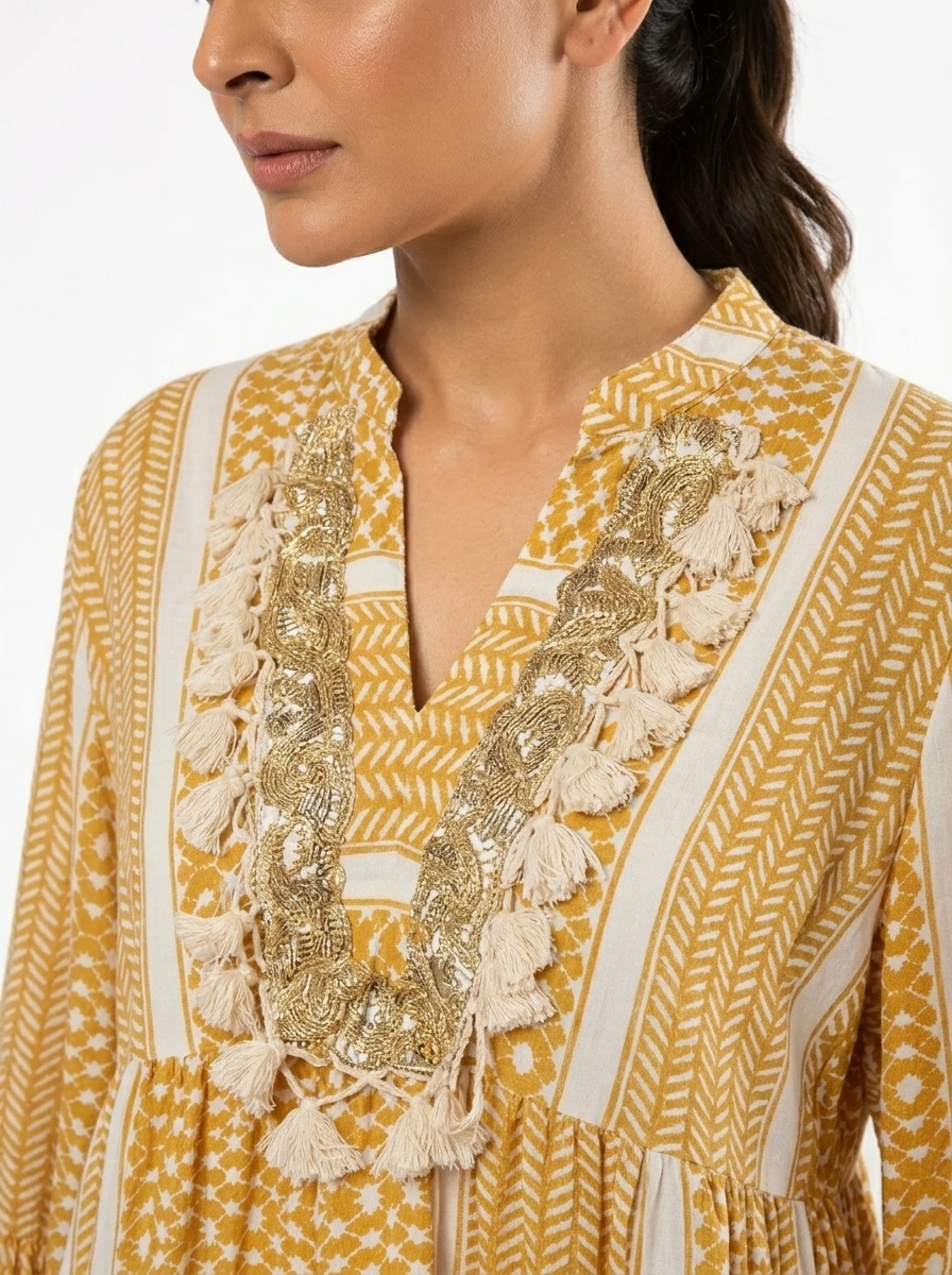 Sunlace Boho Dress – Handcrafted Yellow Glow - Image 2