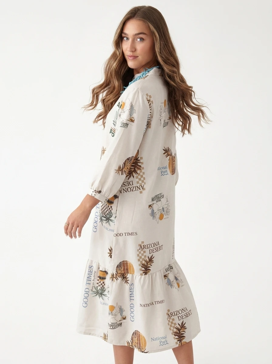 Printed Linen Maxi Dress - Arizona Nomad - Image 3