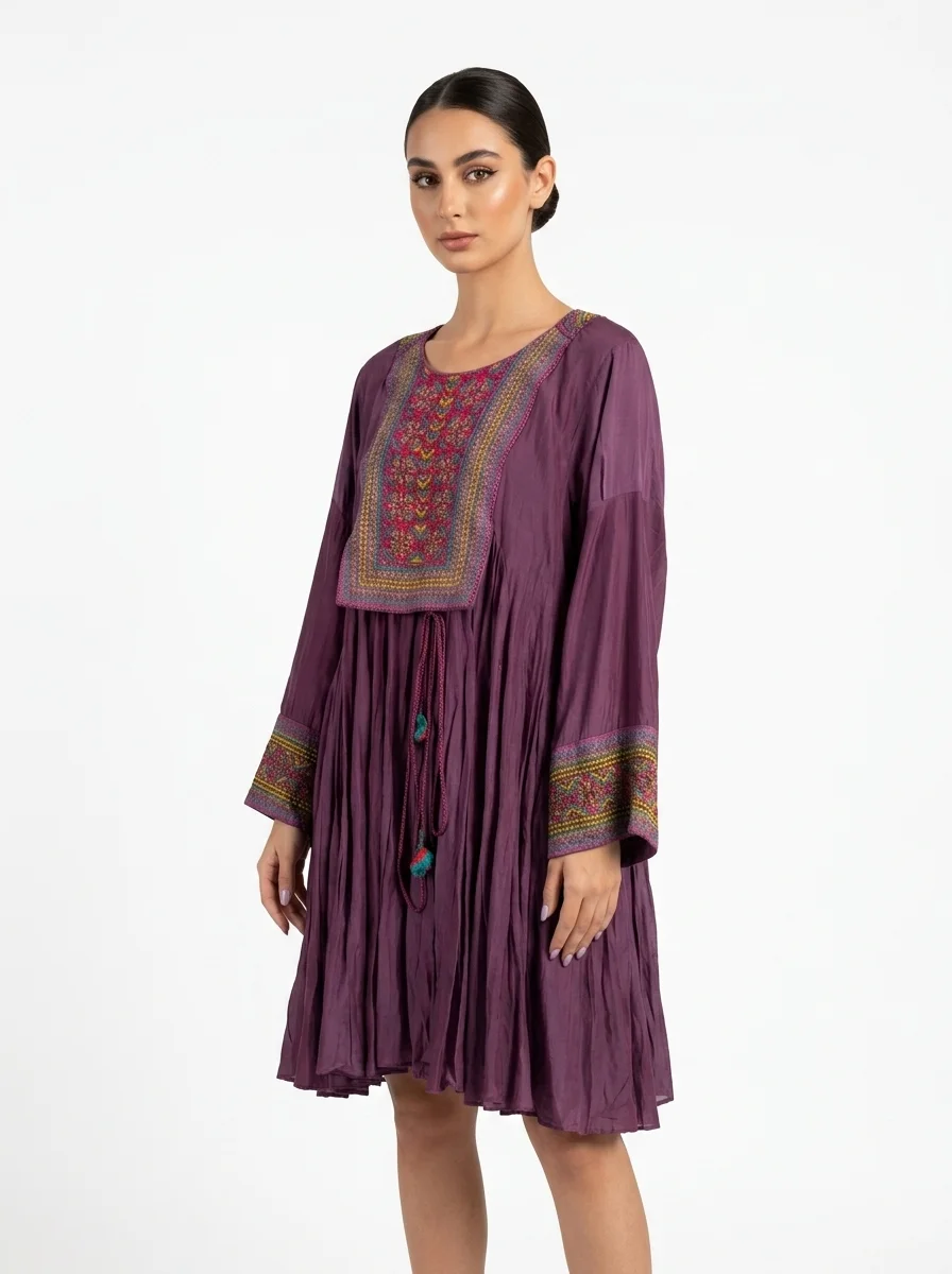 Bohemian Maxi Dress in Deep Plum | 100% Cotton - Image 4