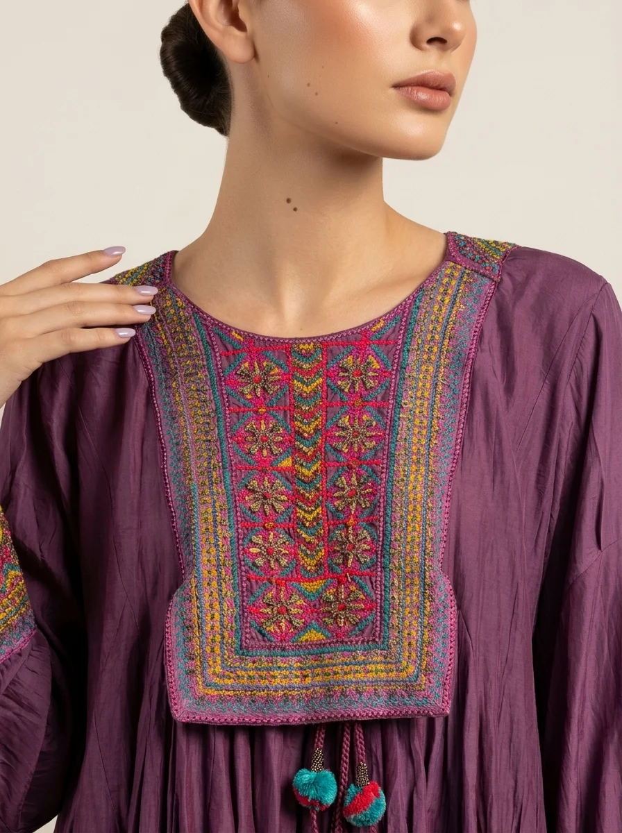 Bohemian Maxi Dress in Deep Plum | 100% Cotton - Image 2