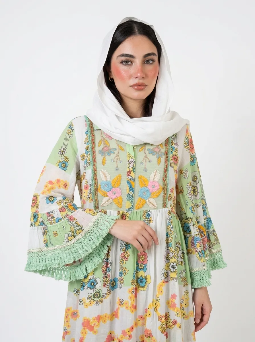 Colorful Floral Embroidered Cotton Dress - Summer Vibes - Image 5