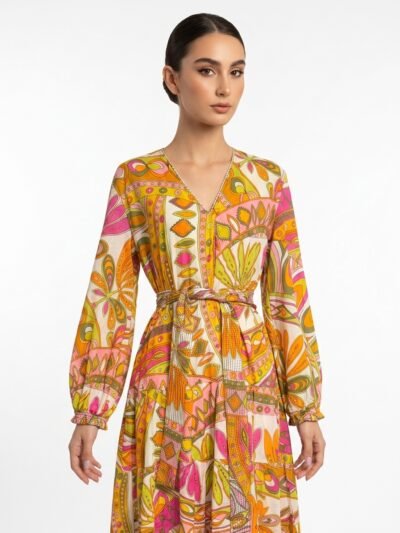 Floral Paisley Maxi Dress in Mustard Yellow | 100% Cotton Poplin