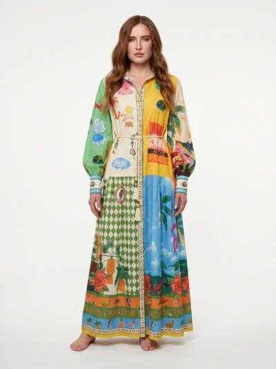 Tropical Print Cotton Maxi Dress - Horizon