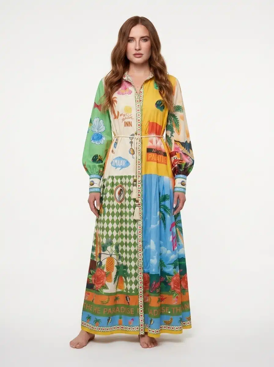 Tropical Print Cotton Maxi Dress - Horizon