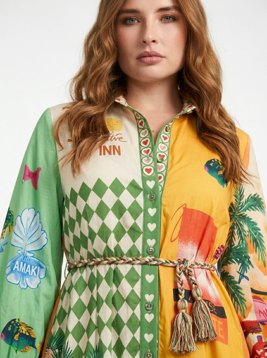 Tropical Print Cotton Maxi Dress - Horizon - Image 3