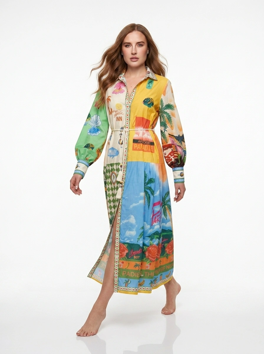 Tropical Print Cotton Maxi Dress - Horizon - Image 4