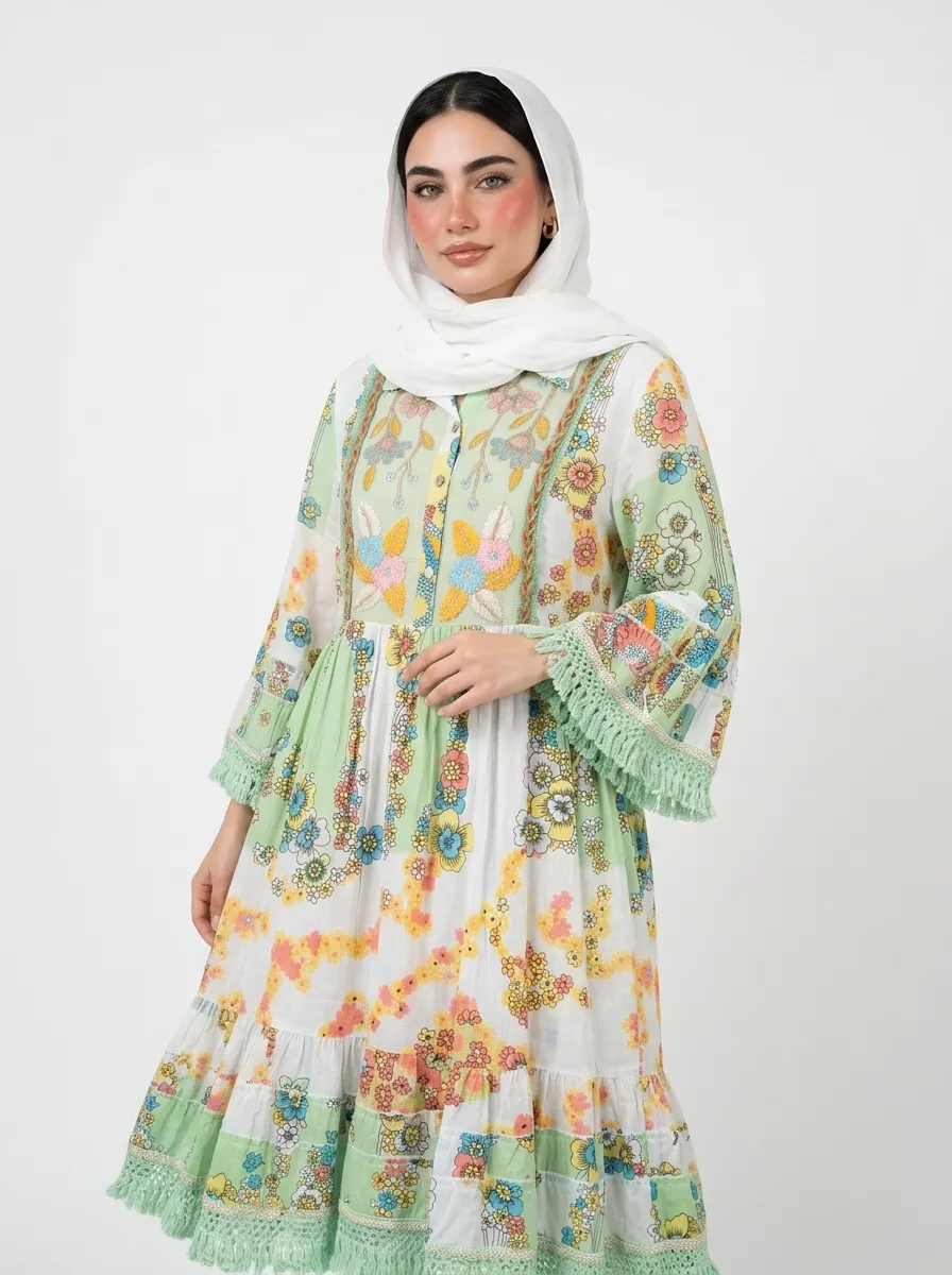 Colorful Floral Embroidered Cotton Dress - Summer Vibes - Image 6